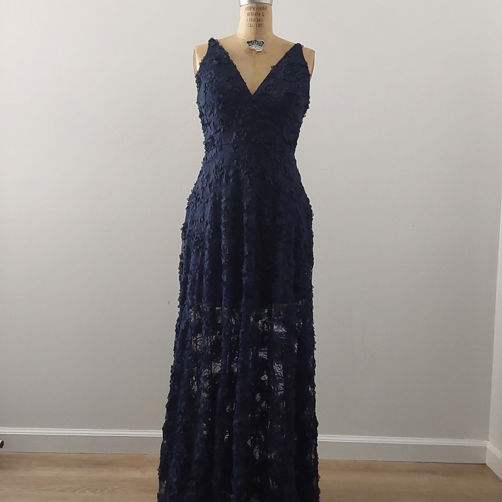 Xscape Navy Blue Lace Maxi Dress